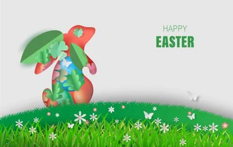 Element holiday bunny for design.Happy Easter day eggs in green grass with wh Stock-Illustration