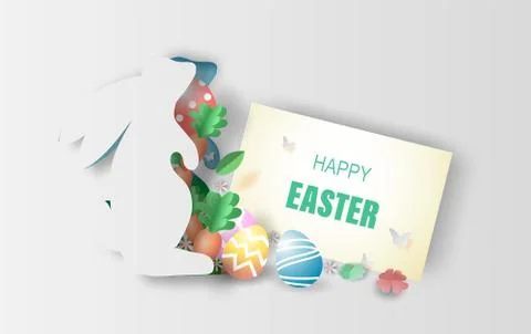 Element holiday bunny for design.Happy Easter day eggs in green grass Illustrazione stock