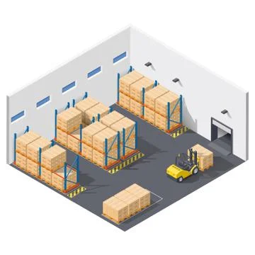 Element infographic presents work inside the warehouse, shipment of goods is car Stock Illustration