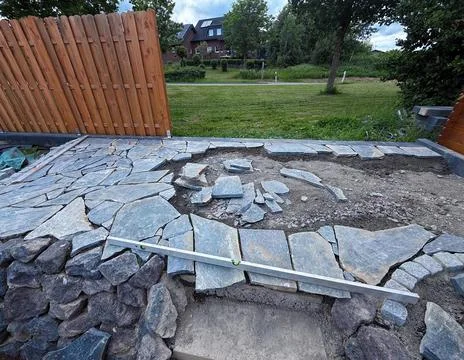 Element for landscape design, Stone wall slabs. 스톡 사진