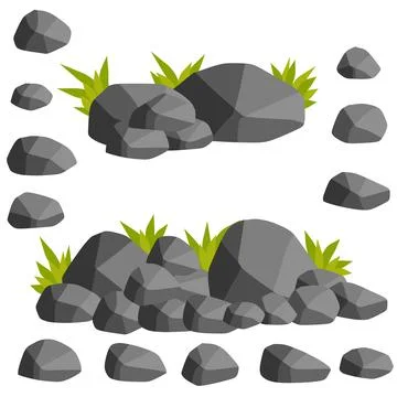 Element of mountain and forest. Set of Rocks with grass or moss for scenery view 스톡 일러스트