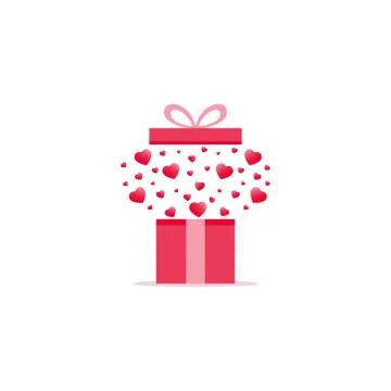 Element open festive box with flying hearts Stock Illustration