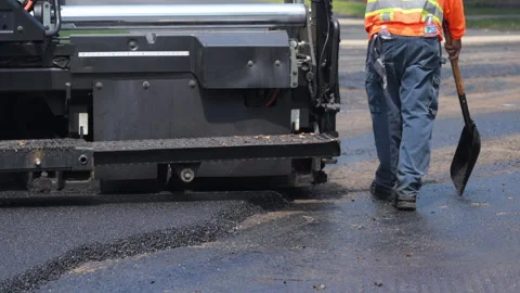 Element of Roadwork development new asphalt road at Suburban. Element of asphalt Stock-Footage 308898704