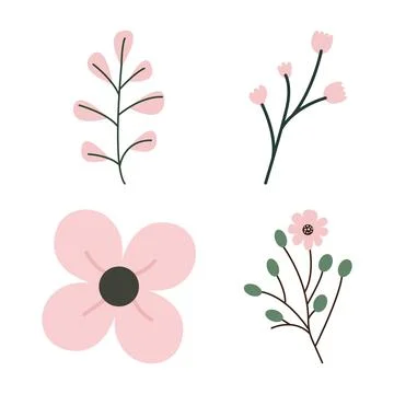 Element Set of Pink Fresh Flower Floral Florist Nature Plant Stock Illustration