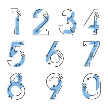 (Element) set of ten numbers form zero to nine, number flat design Stock Illustration