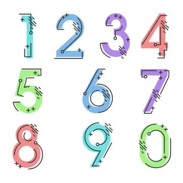 (Element) set of ten numbers form zero to nine, number flat design Stock Illustration
