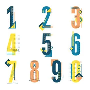 (Element) set of ten numbers form zero to nine, number flat design Stock Illustration