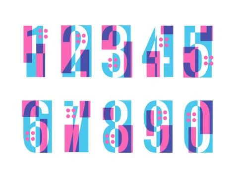 (Element) set of ten numbers form zero to nine, number flat design Stock Illustration