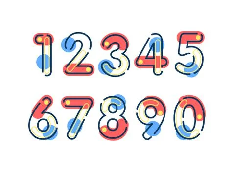 (Element) set of ten numbers form zero to nine, number flat design Stock Illustration