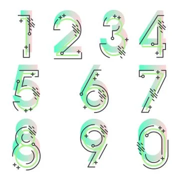 (Element) set of ten numbers form zero to nine, number flat design Stock Illustration