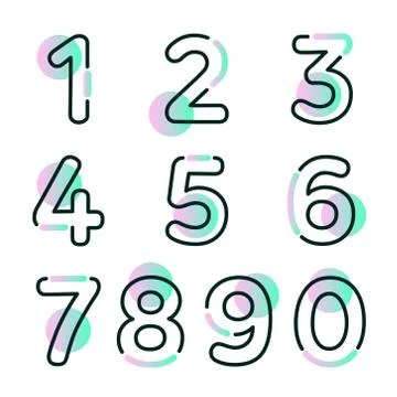 (Element) set of ten numbers form zero to nine, number flat design Stock Illustration