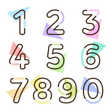 (Element) set of ten numbers form zero to nine, number flat design Stock Illustration