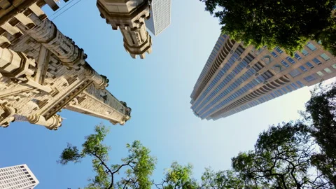 Element of Water Tower Building and skyscrapers in the downtown. Botto Stock Footage 306347400