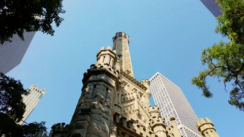 The element of Water Tower Building and skyscrapers in the downtown. B Stock Footage 306434215