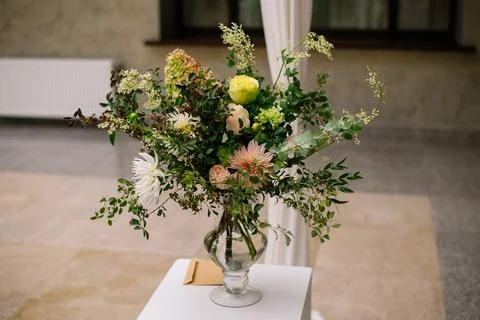 Element of wedding decor or celebration event. A beautiful bouquet in pastel Stock Photos