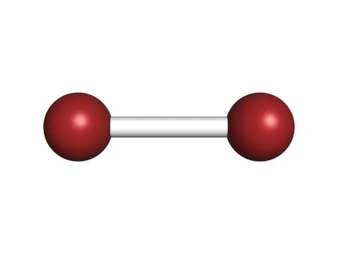 Elemental bromine (br2), molecular model. Stock Illustration