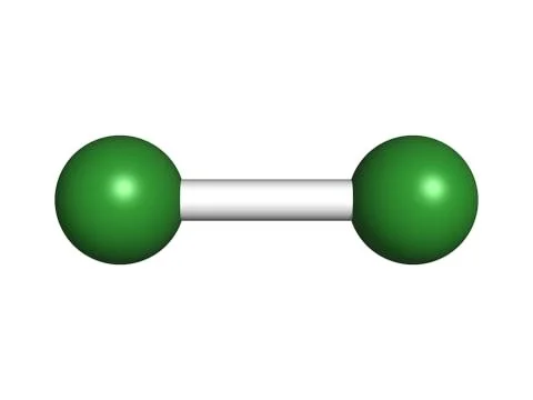 Elemental chlorine (cl2), molecular model. Stock Illustration