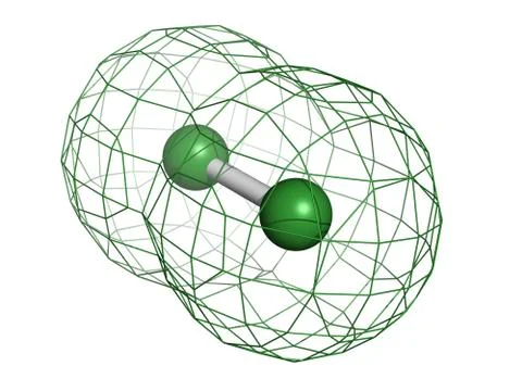 Elemental chlorine (cl2), molecular model. Stock Illustration
