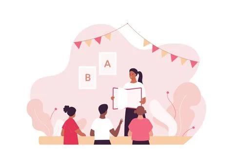 Elementary and school education concept. Vector flat people illustration. Mul Stock Illustration