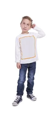 Elementary boy lost in thoughts Stock Photos