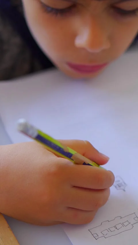Elementary boy using montessori light box at home school vertical video Stock Footage 270796669