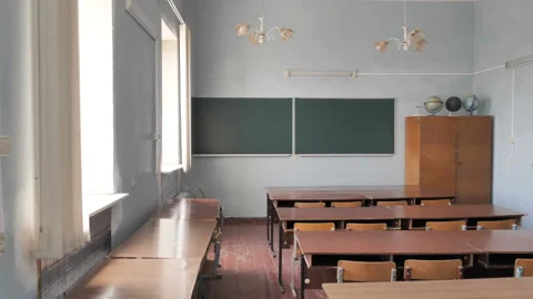 Elementary Classroom With Empty Sits Stock Footage 166401080