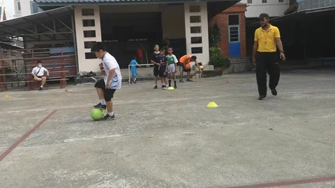 Elementary futsal students soccer practice Stock Footage 160112469
