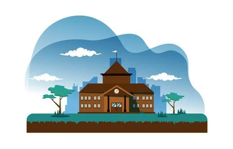 Elementary High School Building Study Education Vector Illustration Ilustración de archivo