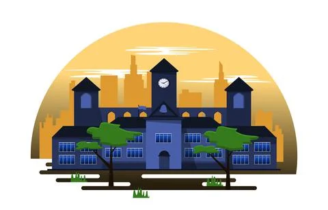 Elementary High School Building Study Education Vector Illustration Ilustración de archivo