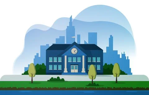Elementary High School Building Study Education Vector Illustration Ilustración de archivo