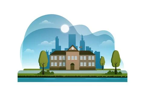 Elementary High School Building Study Education Vector Illustration Stock Illustration