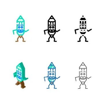 Elementary pen character color variations icon vector Stock Illustration