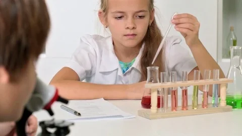 Elementary school chemistry class Stock Footage 72267130