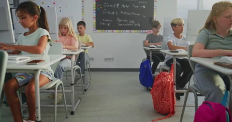 Elementary School Children Using Computers, Doing Creative 3D Design Projects Stock Footage 316293536