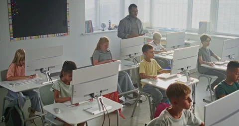 Elementary School Children Using Computers, Doing Creative 3D Design Projects Stock Footage 316295853