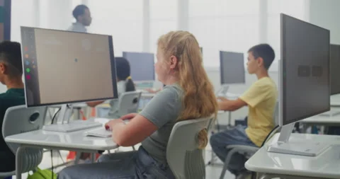 Elementary School Children Using Computers, Creating Digital Illustrations Stock Footage 316296185