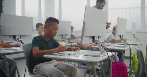 Elementary School Children Using Computers, Doing Creative 3D Design Projects Stock Footage 316300791