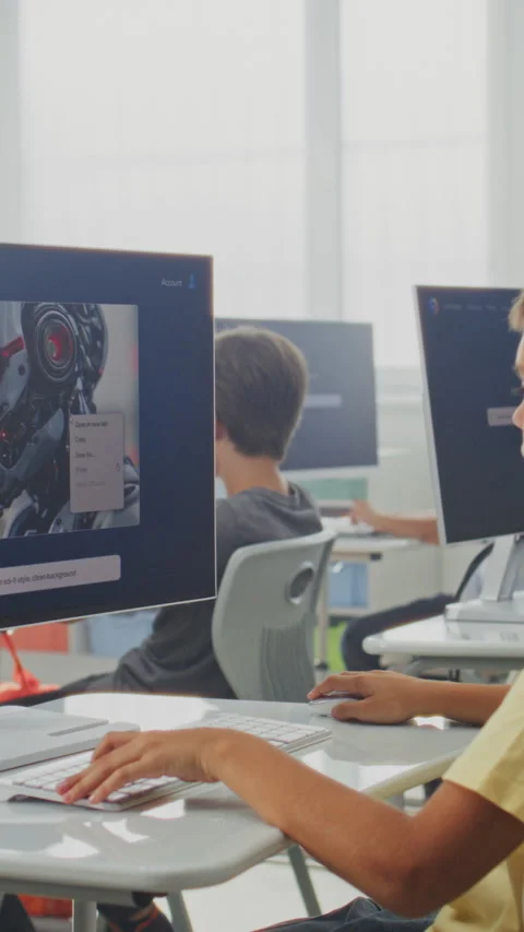Elementary School Children Using Computers, Creating Digital Illustrations in AI Stock Footage 317162119