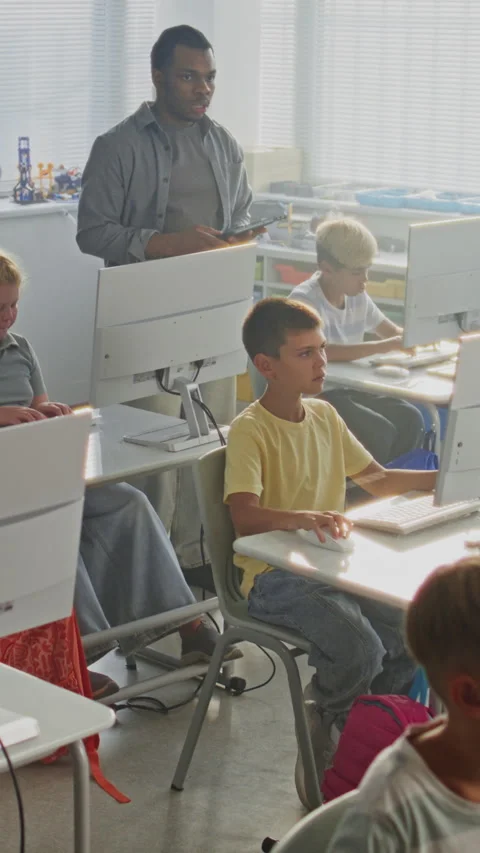Elementary School Children Using Computers, Doing Creative 3D Design Projects Stock Footage 317166825