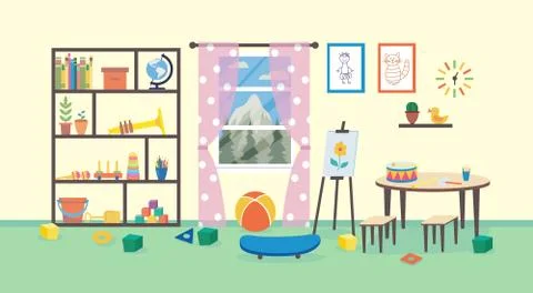 Elementary school class or study room of kindergarten vector cartoon Stock Illustration