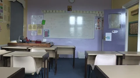 Elementary School Classroom with Whiteboard HD Video Stock-Footage 91549075