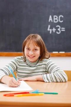 Elementary school girl practicing Stock Photos