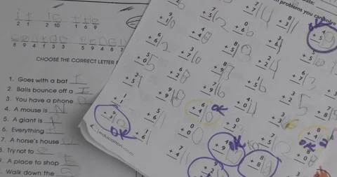 Elementary School Homework - panning Stock Footage 96085880