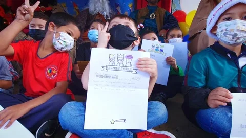 Elementary School Kids Showing Letters Three Kings Day at Christmas Stock Footage 224368010