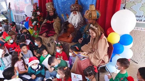 Elementary School Kids at Three Kings Day Stock Footage 224420832