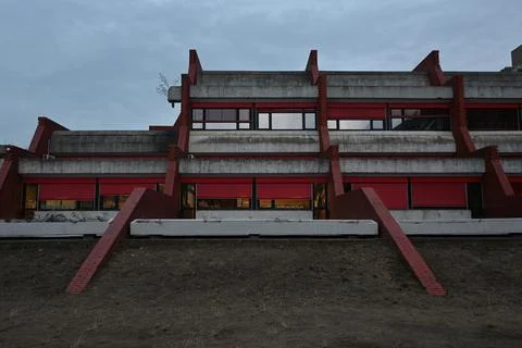 Elementary School Laza Kostić – Yugoslav Brutalist Architecture in New Belgrade Stock Photos