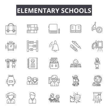 Elementary school line icons for web and mobile design. Editable stroke signs Stock Illustration