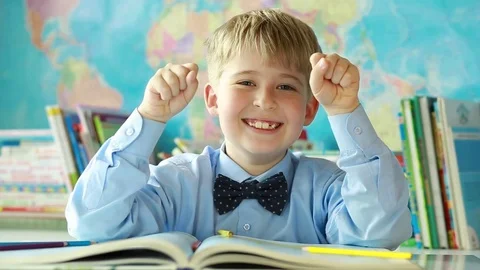 An elementary school student. Portrait of a cheerful schoolboy.  Stock Footage 77747455