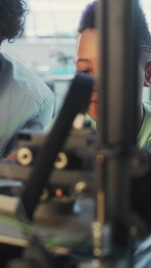 Elementary School Student Watching Printing Process on Automated 3D Printer on Stock Footage 311804715