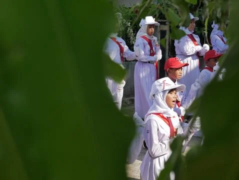 Elementary school students are lining up 写真素材